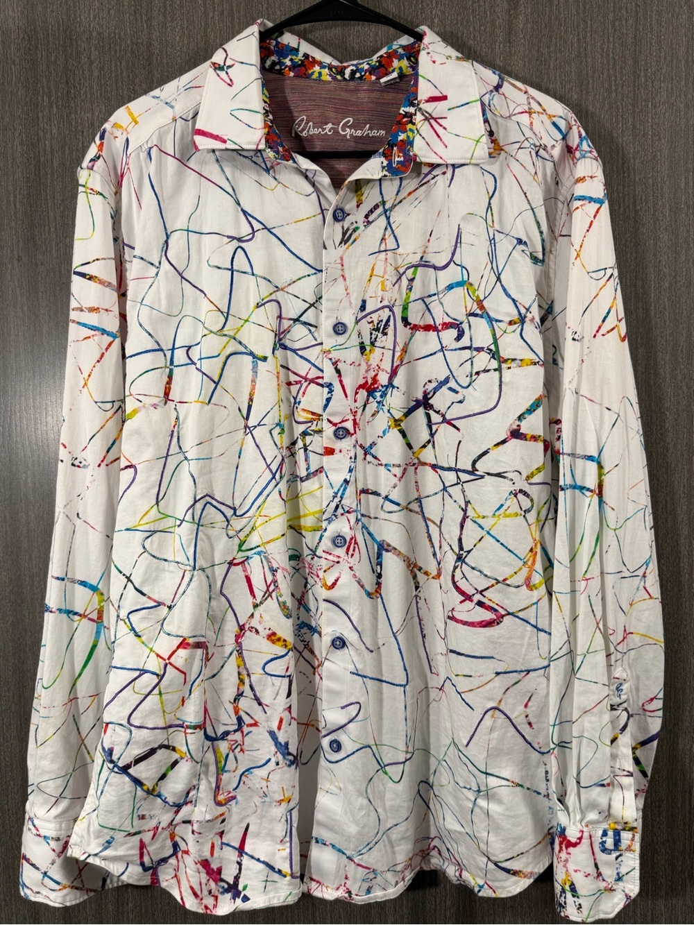 Robert Graham White Long-Sleeve Shirt with Multicolor Abstract Scribble Print
